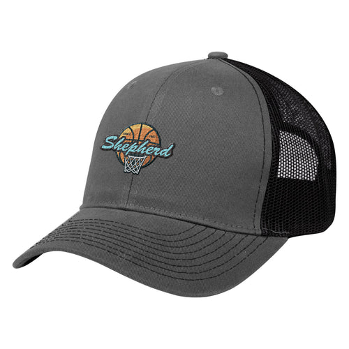 Cotton Twill Mesh Cap Hats Hit Promo Gray with Black Mesh Embroidered
