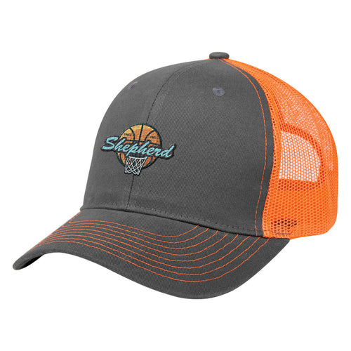 Cotton Twill Mesh Cap Hats Hit Promo Gray with Orange Mesh Embroidered