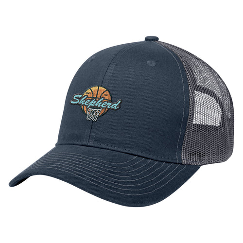 Cotton Twill Mesh Cap Hats Hit Promo Navy with Gray Mesh Embroidered