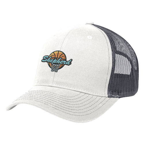 Cotton Twill Mesh Cap Hats Hit Promo White with Gray Mesh Embroidered