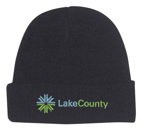 Knit Beanie With Cuff Black Embroidery
