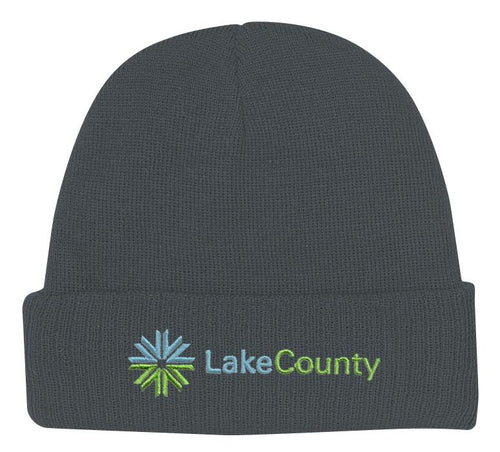 Knit Beanie With Cuff Charcoal Embroidery