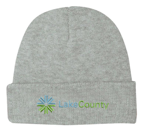 Knit Beanie With Cuff Gray Embroidery