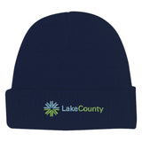 Knit Beanie With Cuff Navy Embroidery