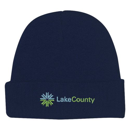 Knit Beanie With Cuff Navy Embroidery