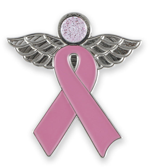 Pink Ribbon Angel Glitter Enamel Pin Brooch Breast Cancer Awareness Pin WizardPins 10 Pins