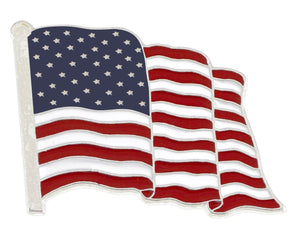 Waving Silver American Flag Enamel Lapel Pin Proudly Made In USA