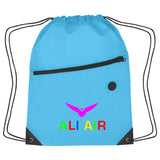 Hit Sports Pack with Front Zipper Drawstring Bags Hit Promo Light Blue Multi Color