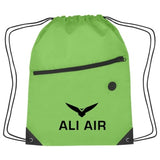 Hit Sports Pack with Front Zipper Drawstring Bags Hit Promo Lime Green Single Color