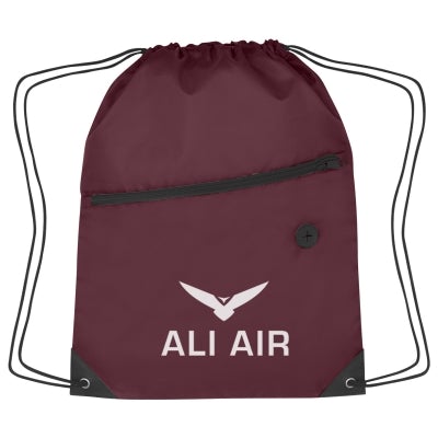 Hit Sports Pack with Front Zipper Drawstring Bags Hit Promo Maroon Single Color