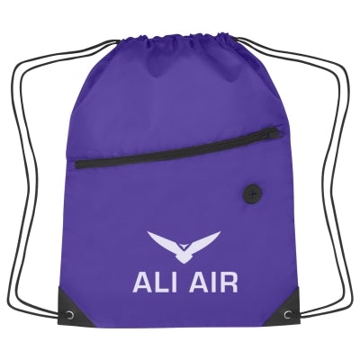 Hit Sports Pack with Front Zipper Drawstring Bags Hit Promo Purple Single Color
