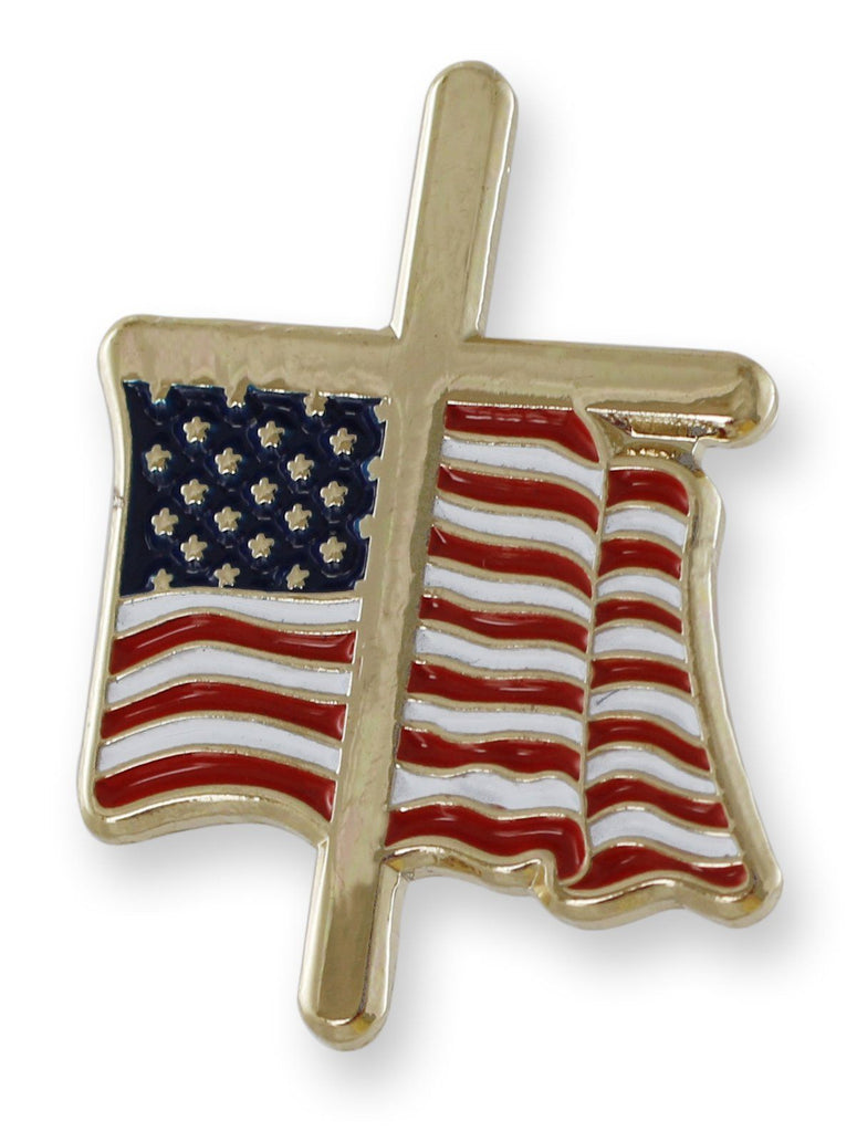American Flag With Religious Cross Lapel Pin