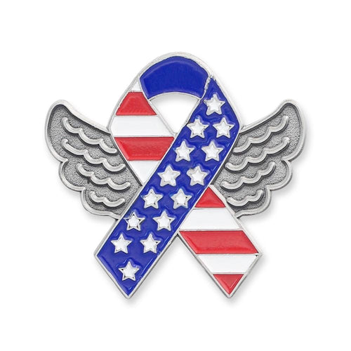 American Flag Ribbon with Wings Enamel Lapel Pin Pin WizardPins 1 Pin