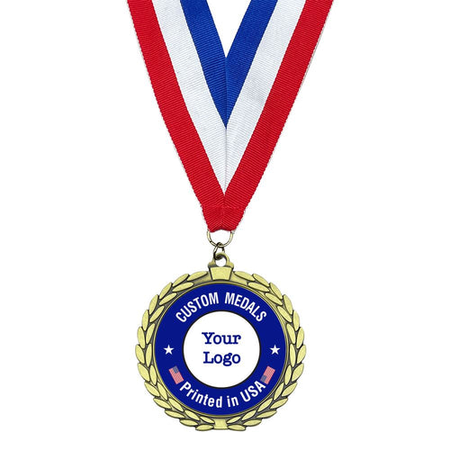 Custom Rush Printed Medals Custom Medals WizardPins Flower - 2.5in. Antique Gold