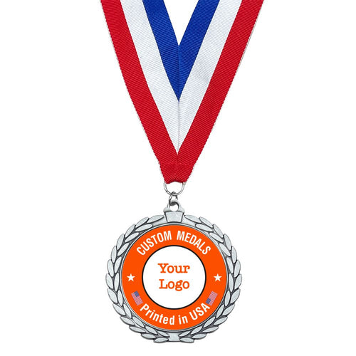 Custom Rush Printed Medals Custom Medals WizardPins Flower - 2.5in. Antique Silver