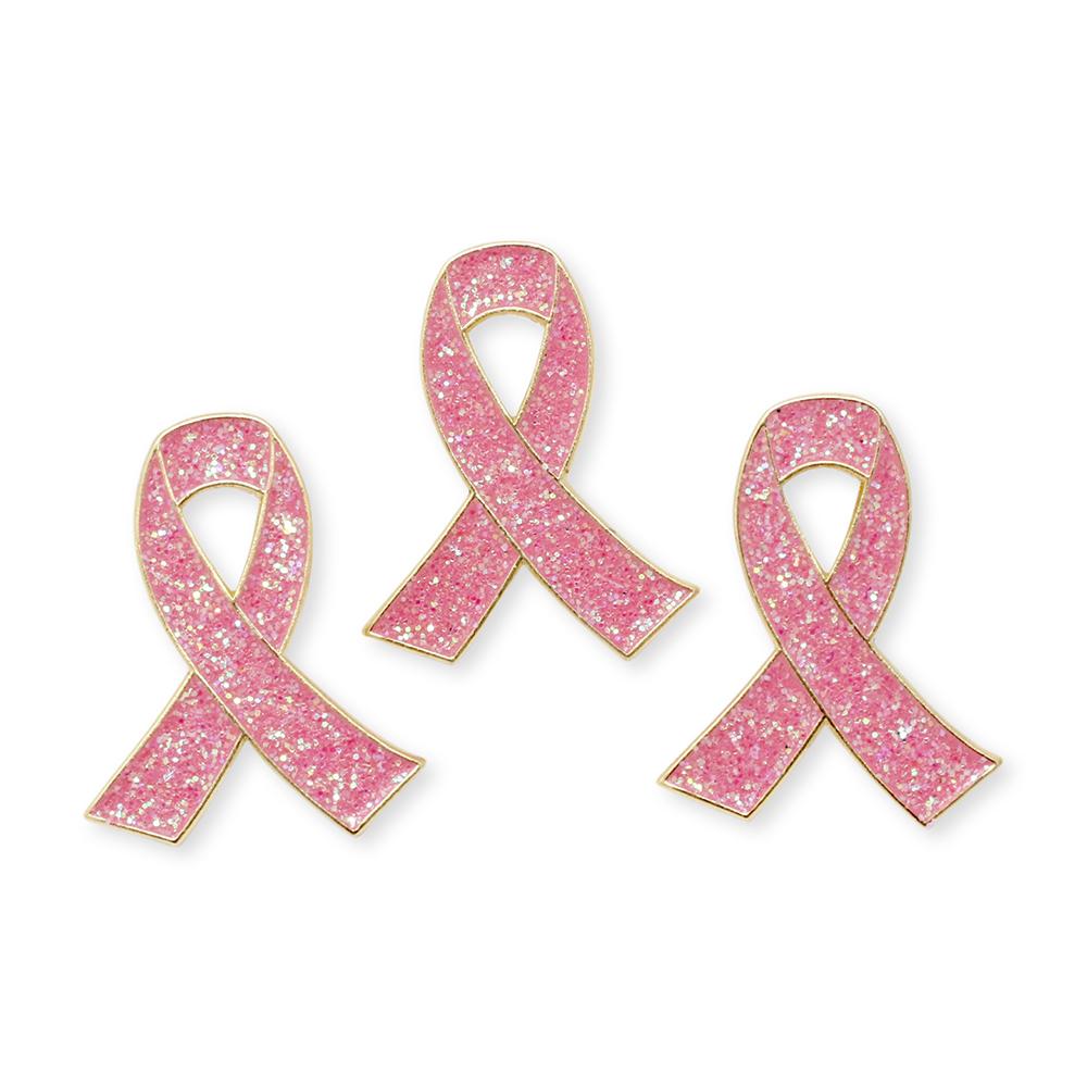 White Ribbon with Pink Glitter Breast Cancer Awareness Symbol