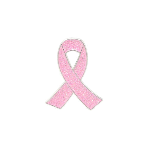 Glitter Breast Cancer Awareness Pin Silver Enamel Lapel Pin Pin WizardPins 1 Pin