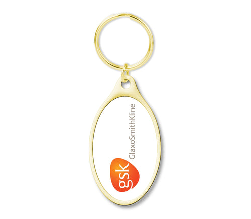 Custom Digitally Printed Made in USA Keychains Oval 1.8 in. x 1.1 in. Gold