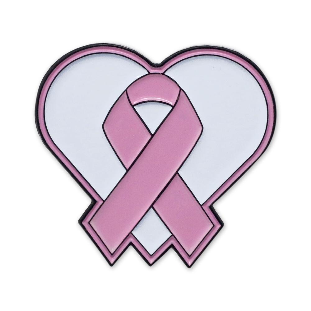 Breast Cancer Awareness Pink Ribbon Heart Lapel Pin | 1 Inch Metal Pin For Clothing, Hats, Uniforms