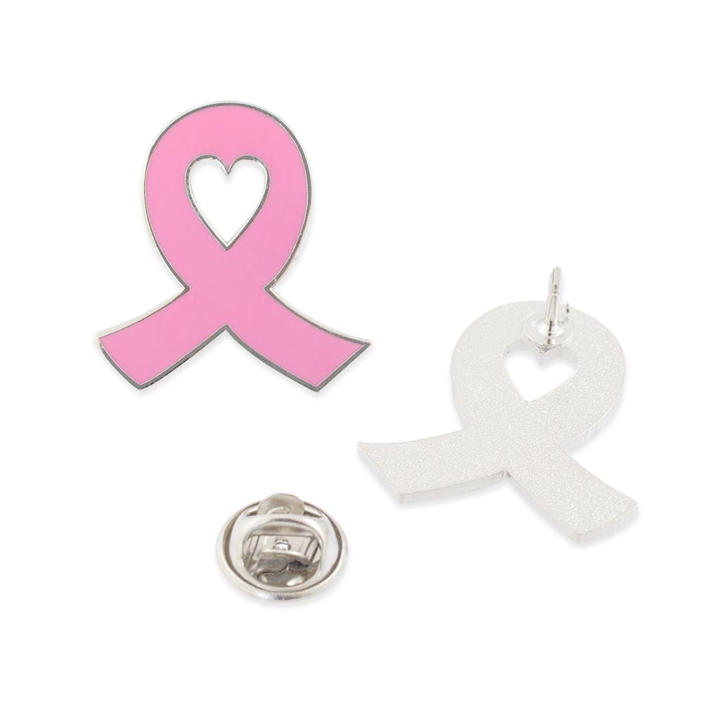 Pink Ribbon October Breast Cancer Awareness Lapel Pin Heart Shaped Center