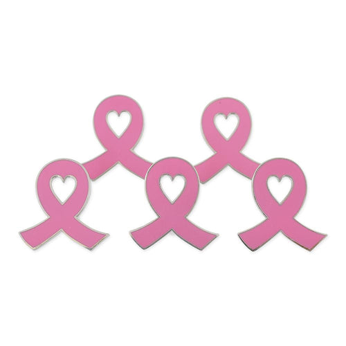 Pink Ribbon October Breast Cancer Awareness Lapel Pin Heart Shaped Center Pin WizardPins 5 Pins
