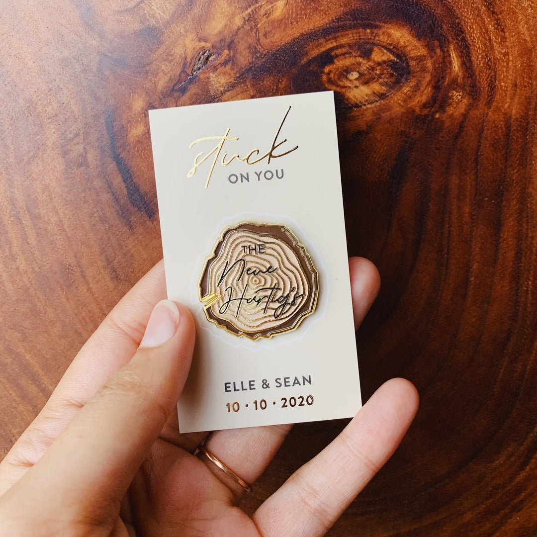 Wedding tree trunk engraved enamel plant pin