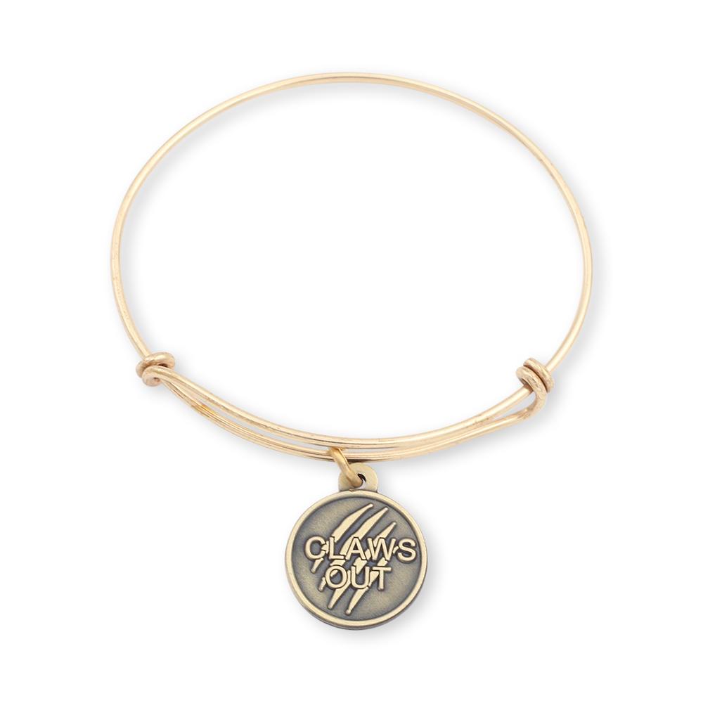 Custom charm bracelet with shiny gold bracelet and antique plated circle charm