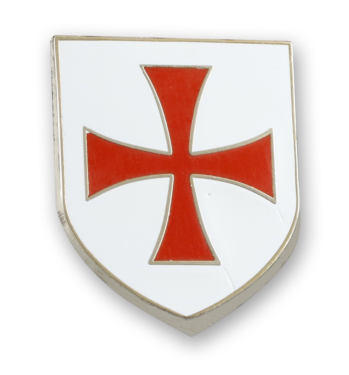 Crusader Shield Templar Knight Enamel Pin Red Cross White Background Made in USA Custom Pin