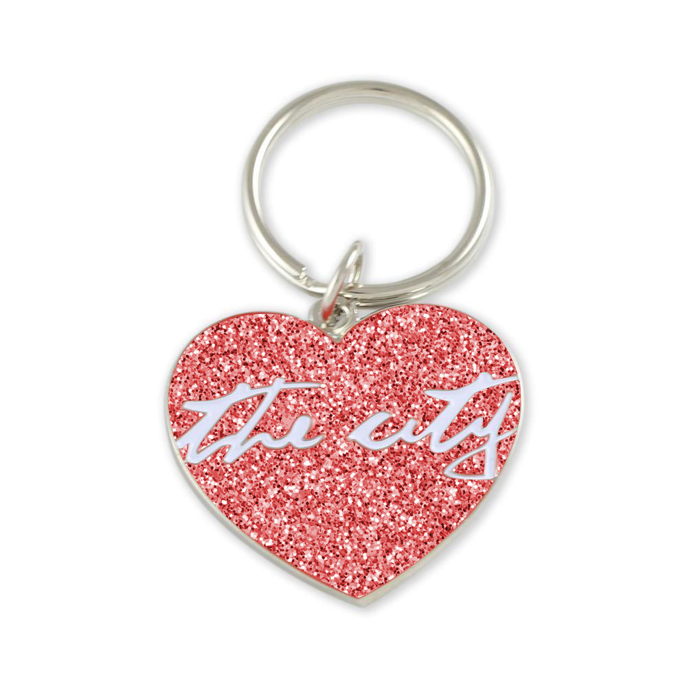 Red enamel custom heart keychain with silver metal shiny plating