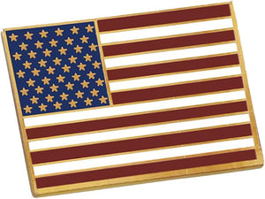 Rectangle Gold American Flag Enamel Lapel Pin Made In USA