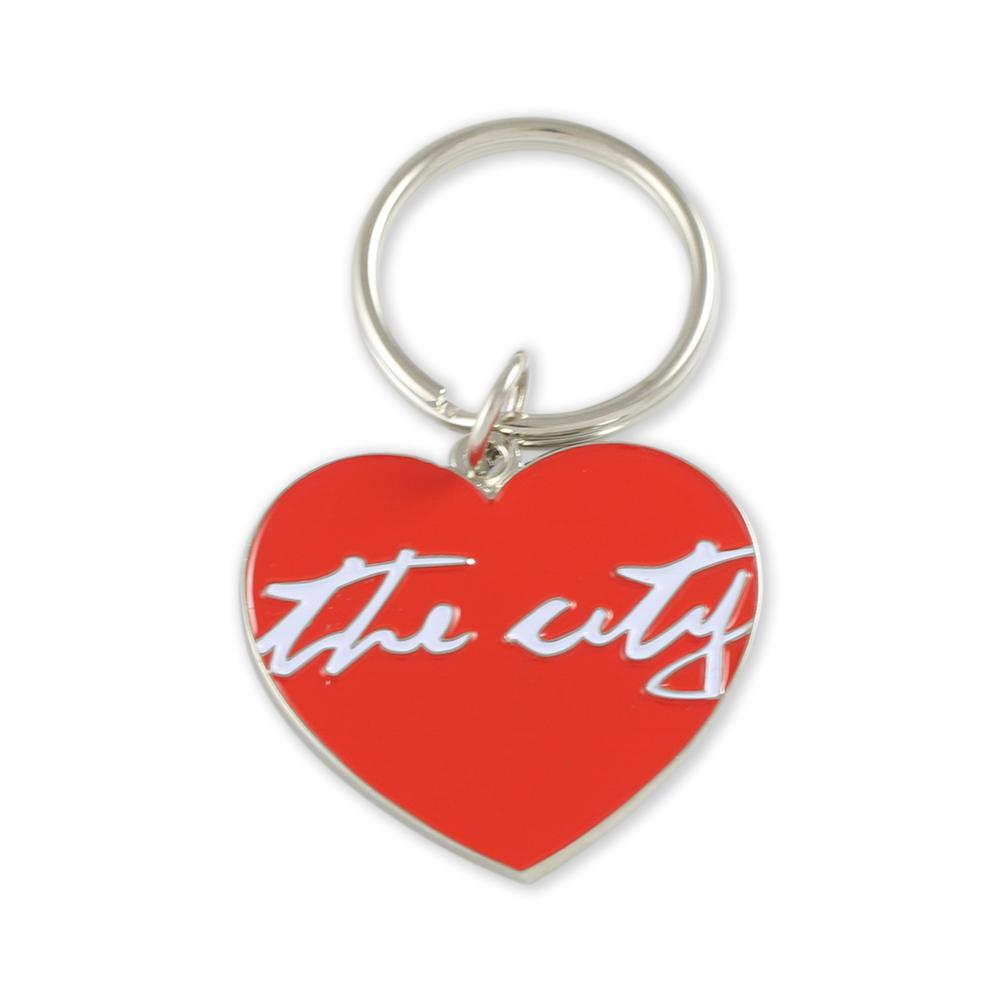 Red enamel custom heart keychain with silver metal shiny plating