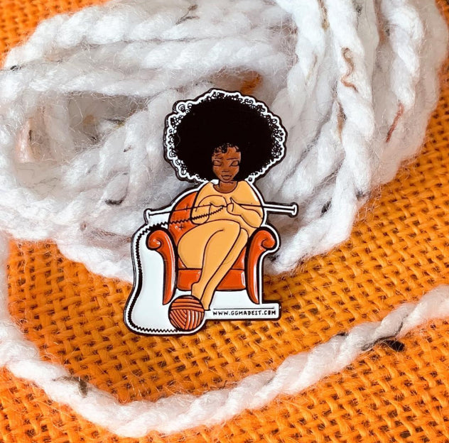 Knitting lady pin