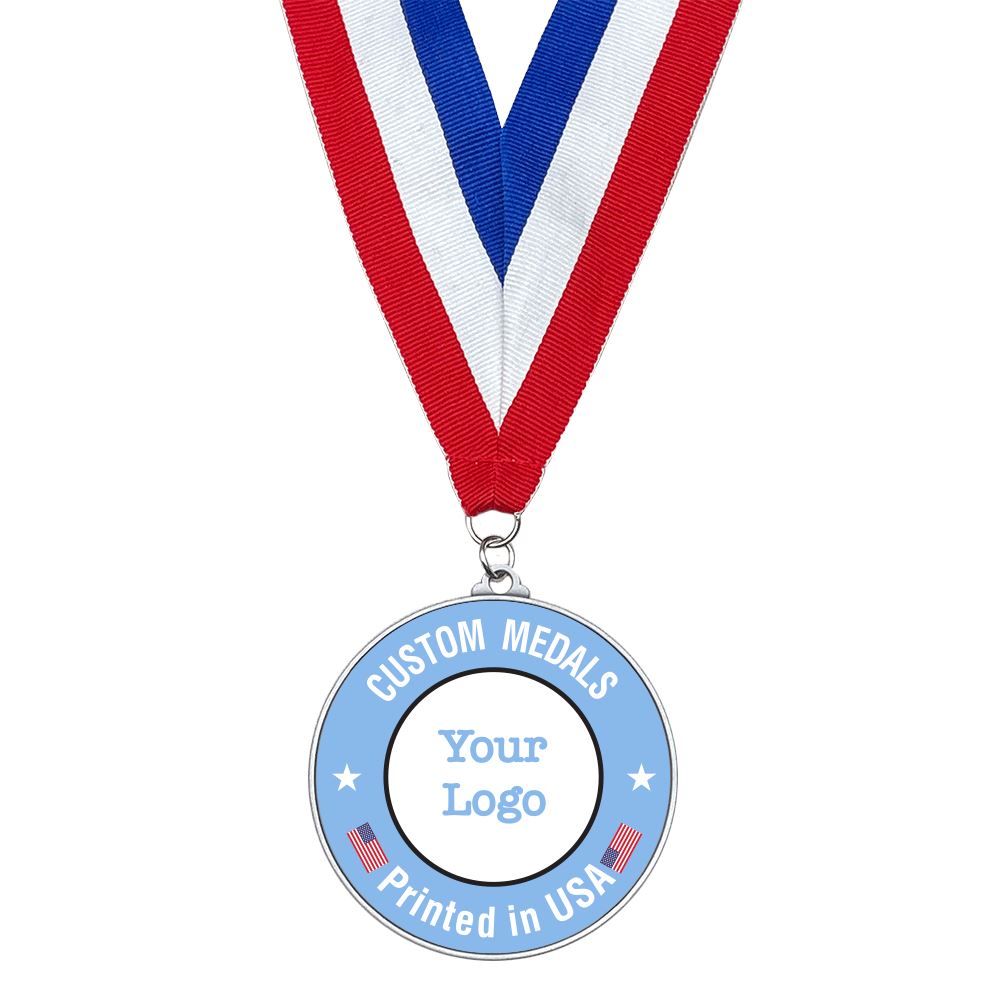 Custom Rush Printed Medals Custom Medals WizardPins Circle - 3in. Antique Silver 