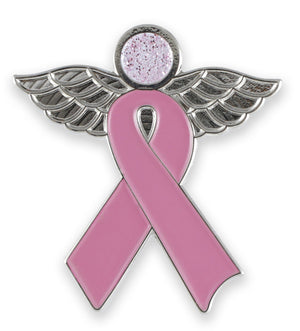 Pink Ribbon Angel Glitter Enamel Pin Brooch Breast Cancer Awareness Pin WizardPins 1 Pin 