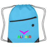Hit Sports Pack with Front Zipper Drawstring Bags Hit Promo Light Blue Multi Color 