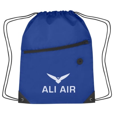 Hit Sports Pack with Front Zipper Drawstring Bags Hit Promo Royal Blue Single Color 