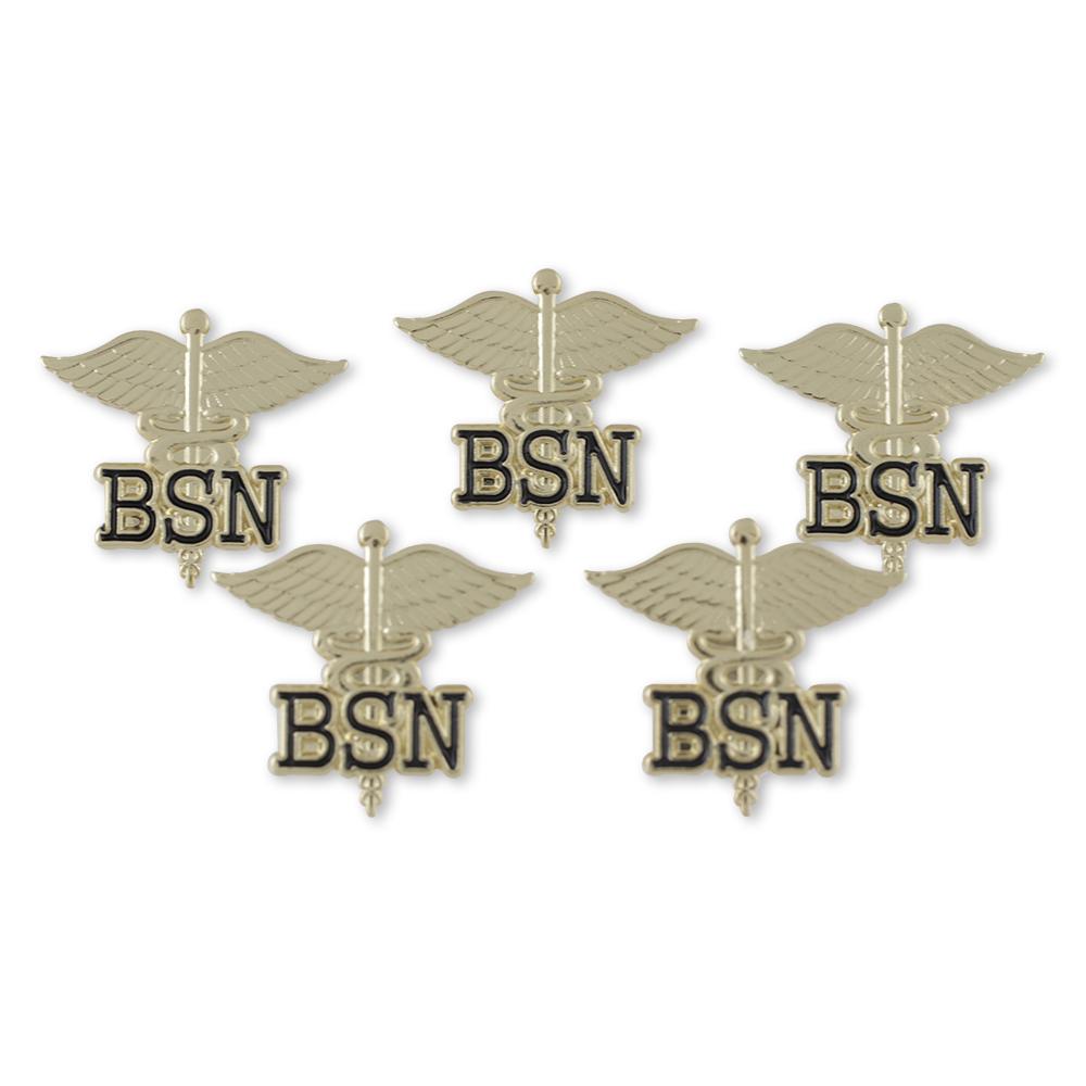 BSN Letters on Caduceus Emblem Pin Pin WizardPins 5 Pins 