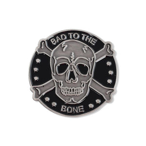 Bad to The Bone Skull and Bones Antique Silver Enamel Lapel Pin Pin WizardPins 1 Pin 