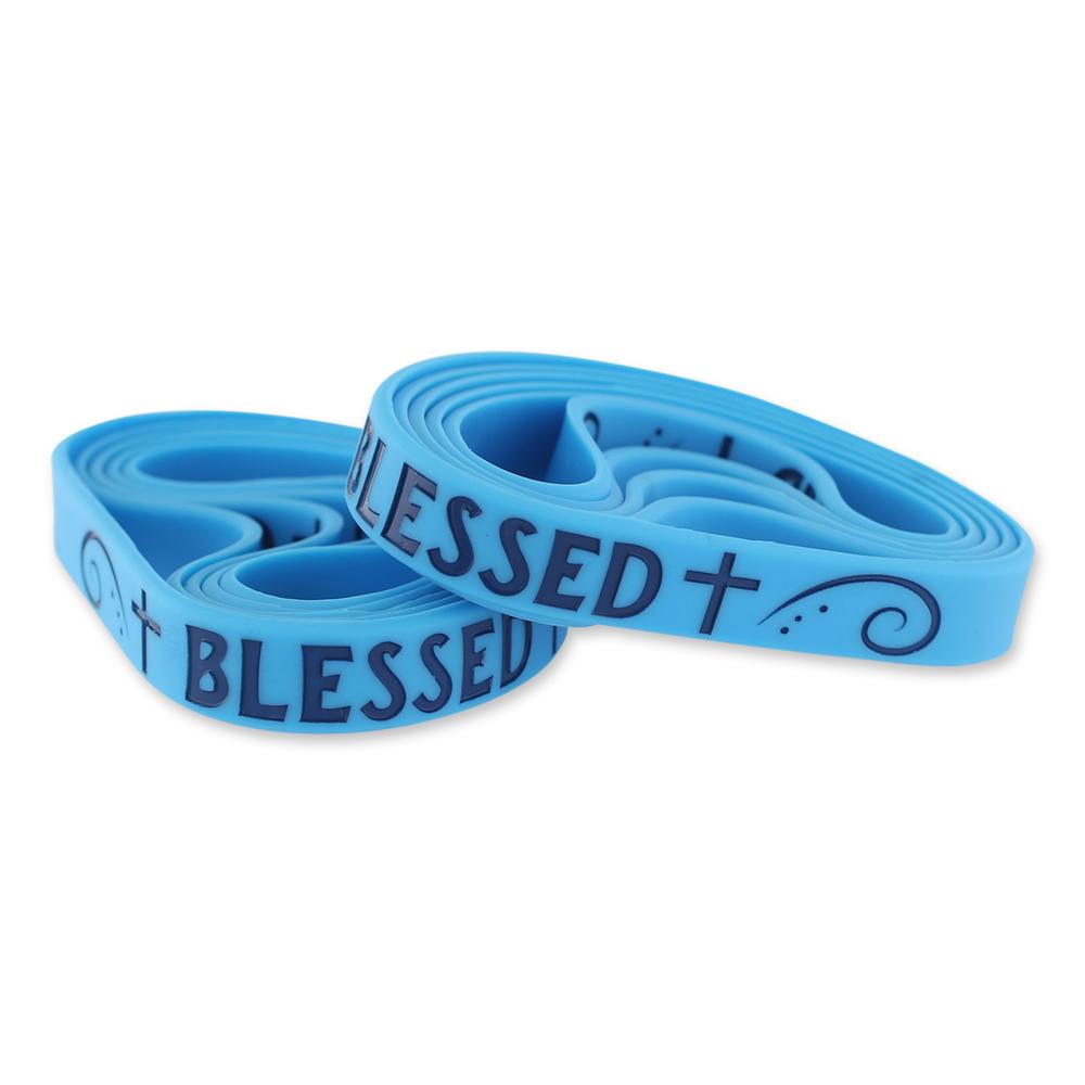 Blessed Motivational Blue Silicone Wristband Blue Lettering Wristband WizardPins 10 Wristbands 
