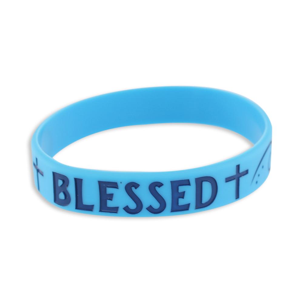 Blessed Motivational Blue Silicone Wristband Blue Lettering Wristband WizardPins 1 Wristband 
