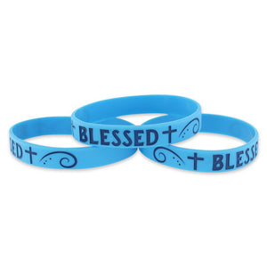 Blessed Motivational Blue Silicone Wristband Blue Lettering Wristband WizardPins 3 Wristbands 