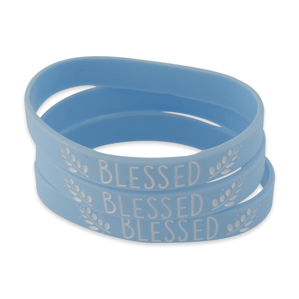Blessed Inspirational Blue Silicone Wristband White Lettering Wristband WizardPins 3 Wristbands 