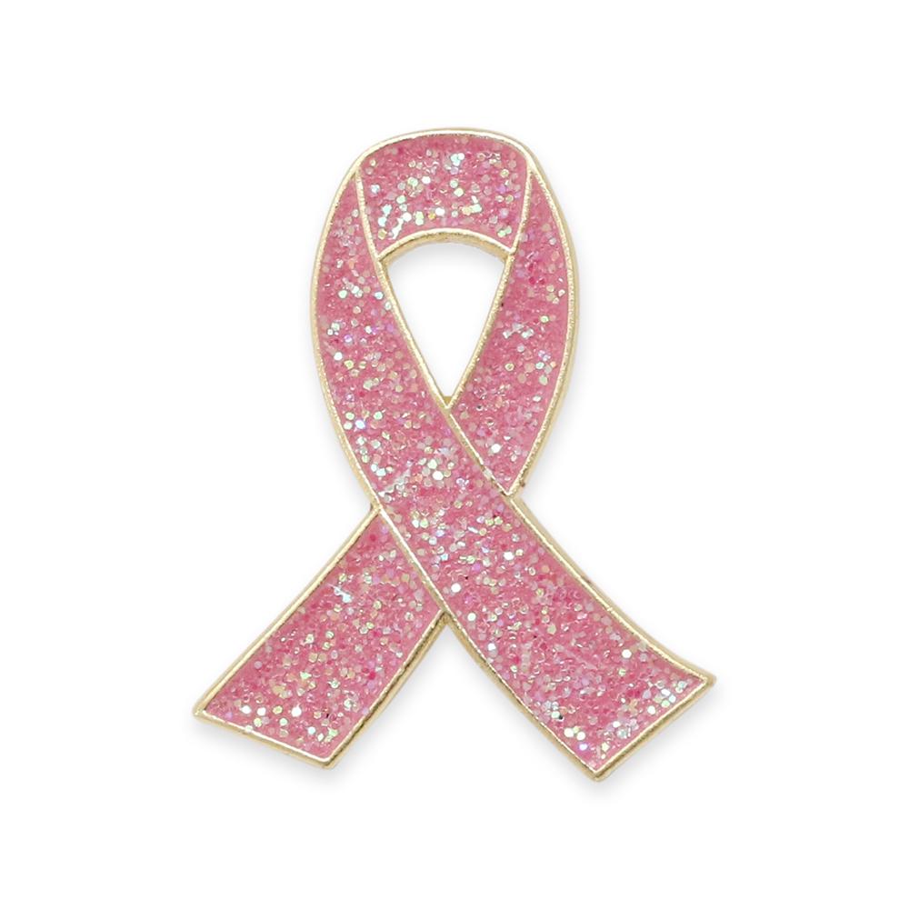 Glitter Breast Cancer Awareness Pin Gold Enamel Lapel Pin Pin WizardPins 1 Pin 