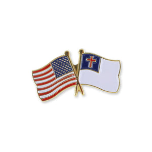 Christian x USA Double Flag Gold Plated Enamel Diestruck Lapel Pin Pin WizardPins 1 Pin 
