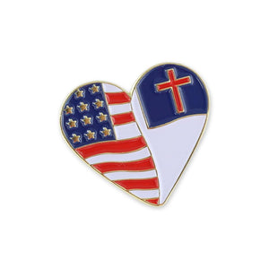 Christian x USA Heart Shaped Flag Gold Plated Enamel Diestruck Lapel Pin Pin WizardPins 1 Pin 