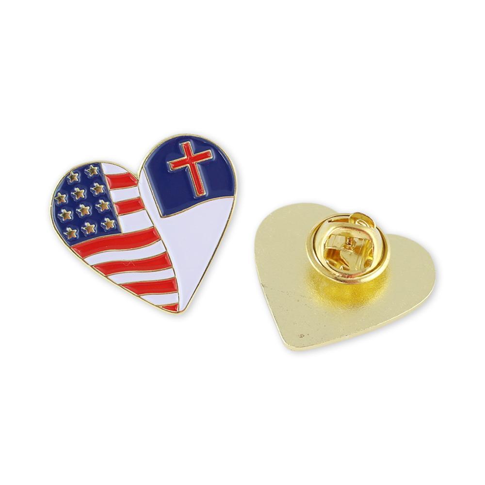 Christian x USA Heart Shaped Flag Gold Plated Enamel Diestruck Lapel Pin Pin WizardPins 5 Pins 