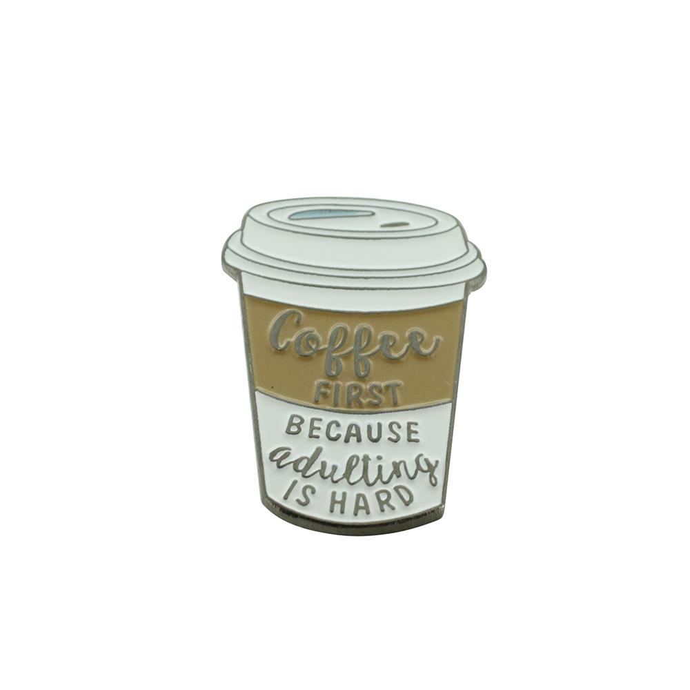 Coffee First Because Adulting Is Hard Enamel Diestruck Lapel Pin Pin WizardPins 5 Pins 