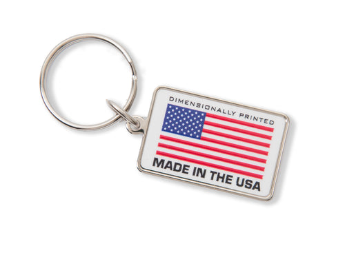 Custom Dimensionally Printed Made in USA Keychains Rectangle 1.7" x 1" Silver 