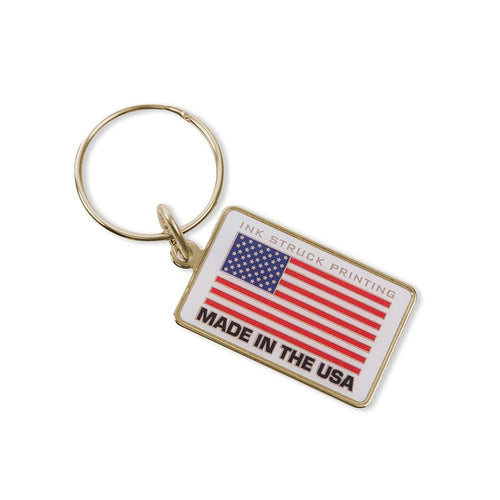 Custom Dimensionally Printed Made in USA Keychains Rectangle 1.7" x 1" Gold 