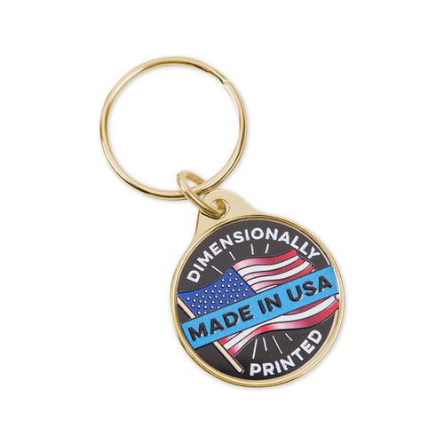 Custom Dimensionally Printed Made in USA Keychains Circle 1.5" Gold 